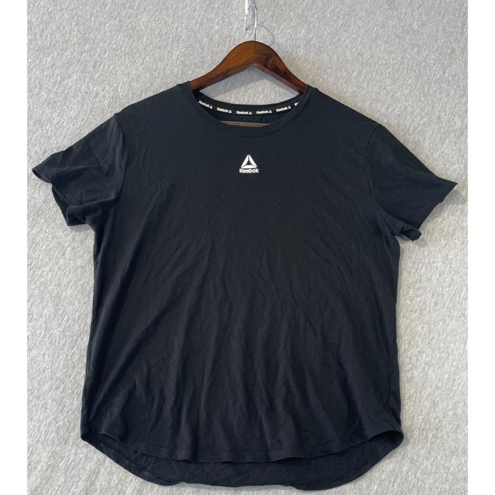Reebok Athletic Running T Shirt Womens Medium Black Graphic Logo Gym Training